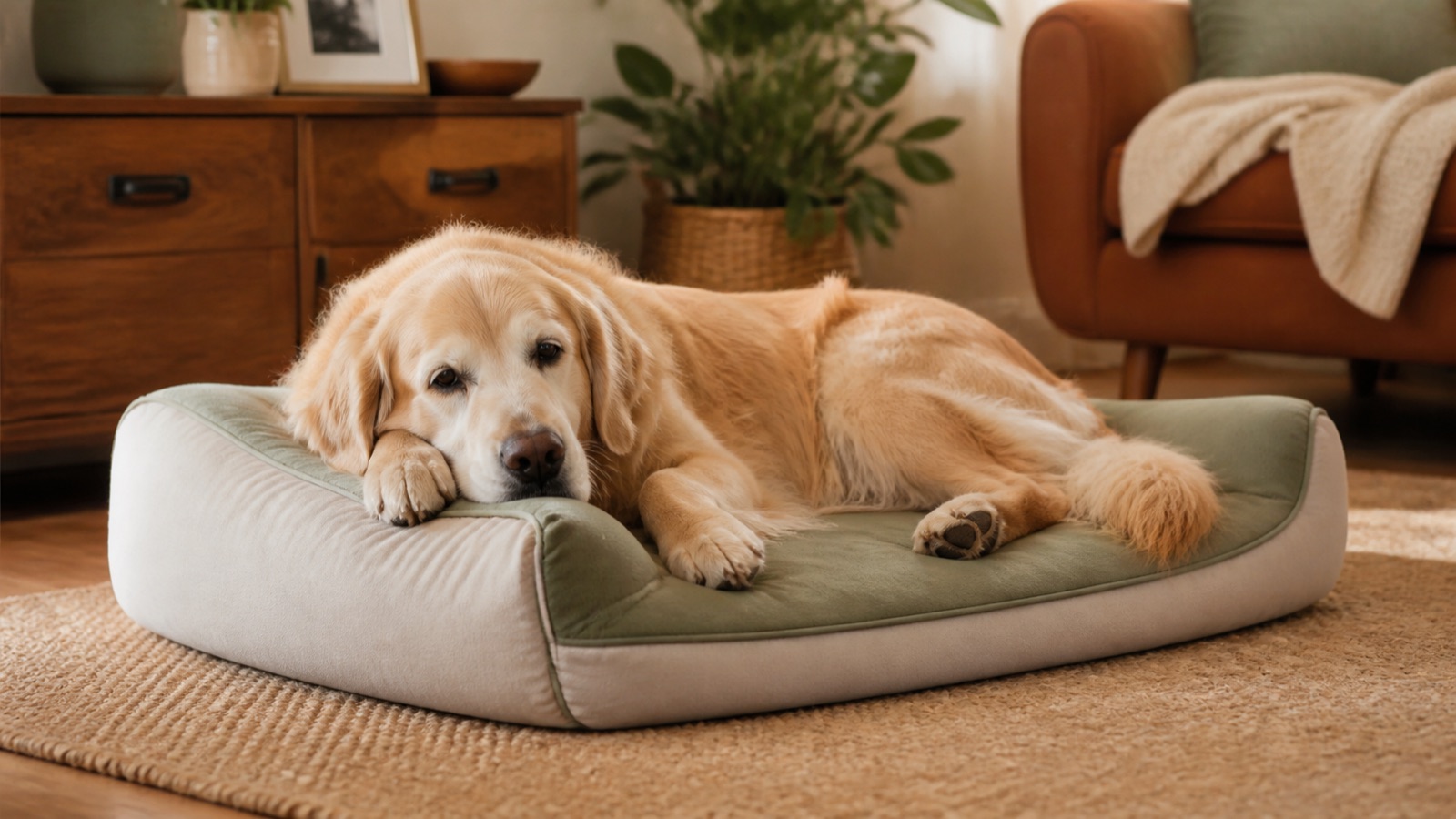 Chien senior confortablement installé