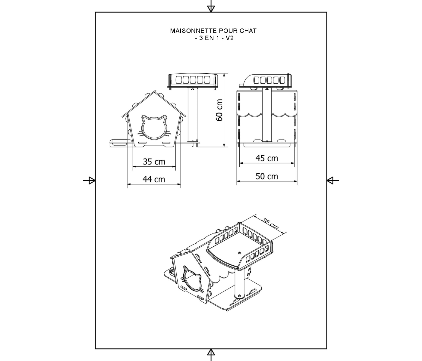 Maisonnette pour chat - 3 en 1 - V2